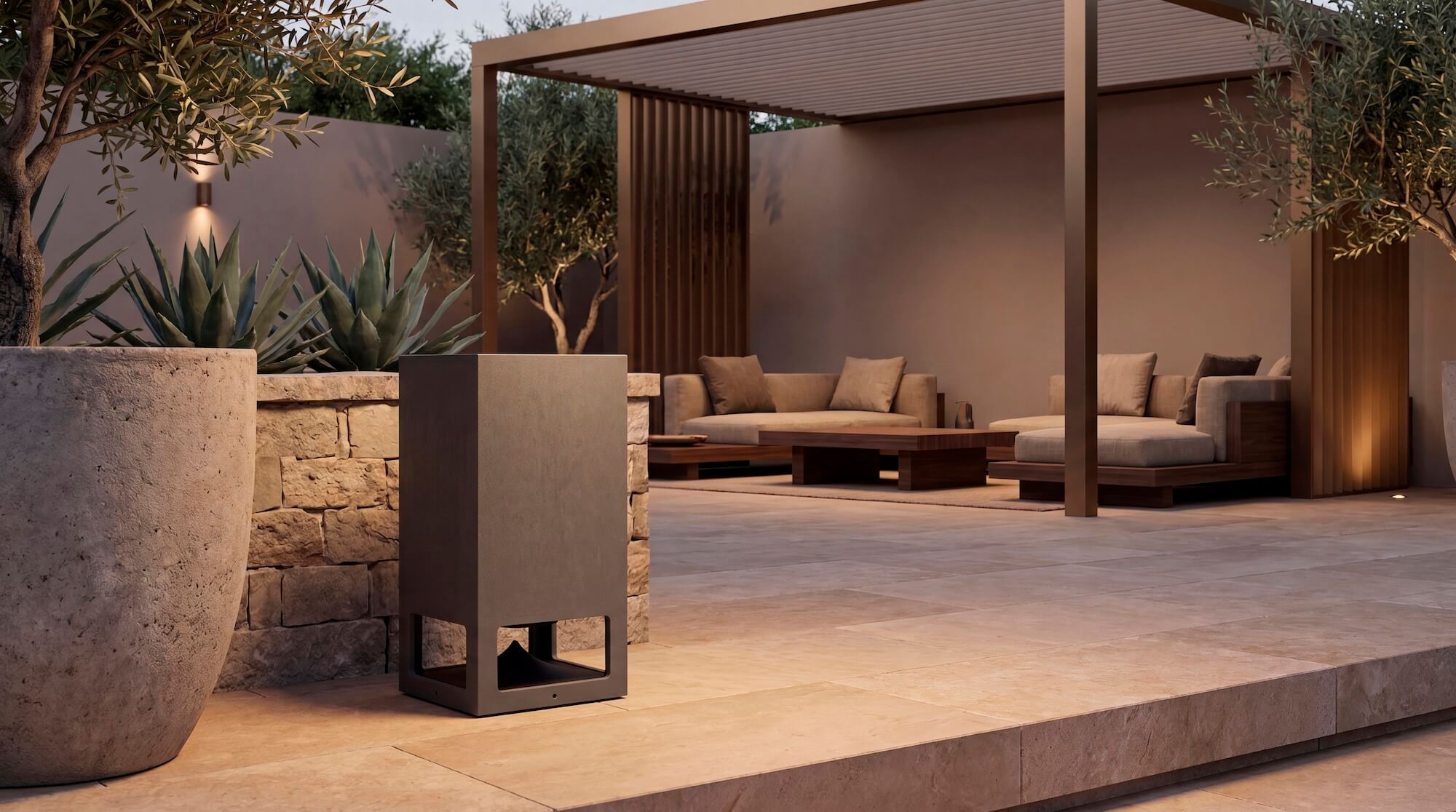 Garvan WA125 Garten-Subwoofer in eine Außenanlage integriert