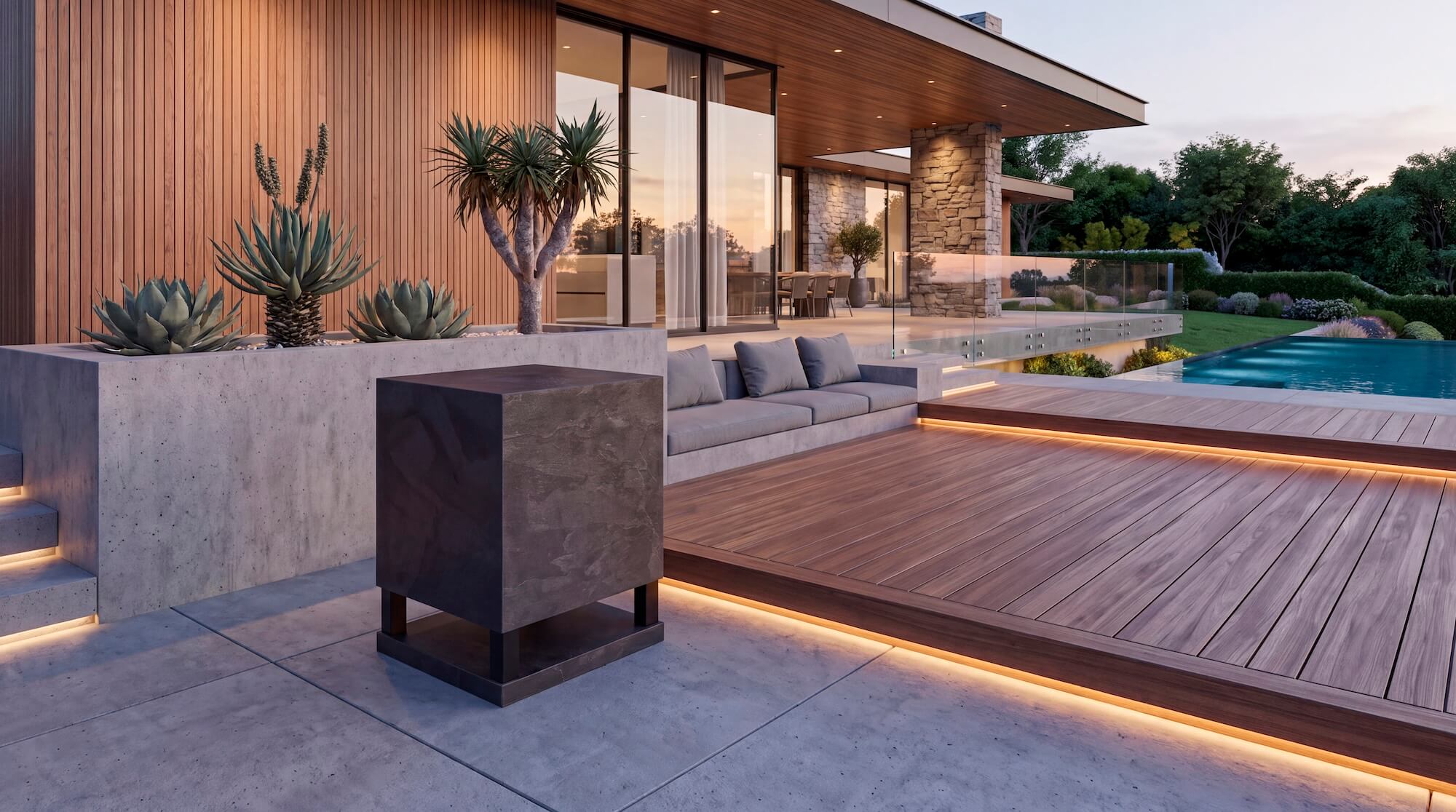 Subwoofer da esterno WA138 integrato nella terrazza lounge di una villa