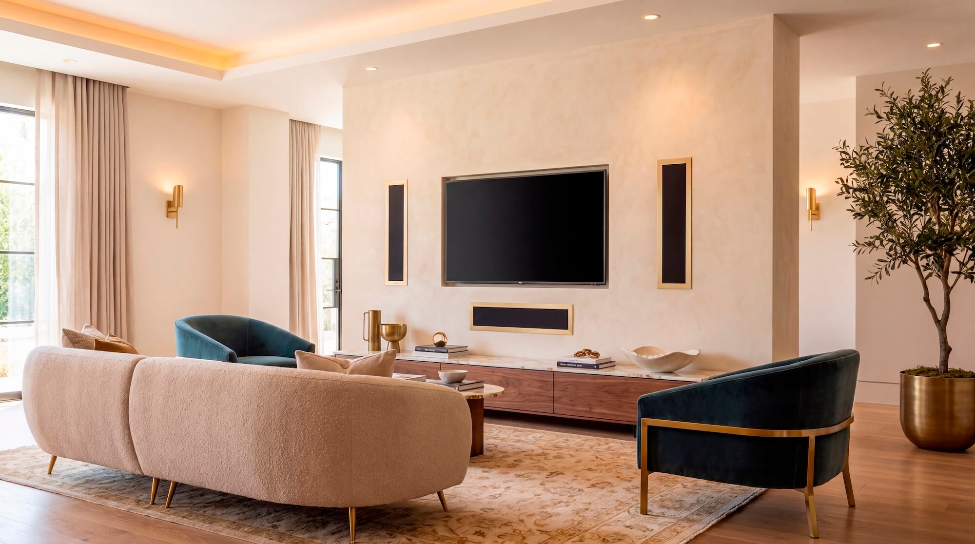 KR513 flush-mounted speaker integrated into a home cinema system