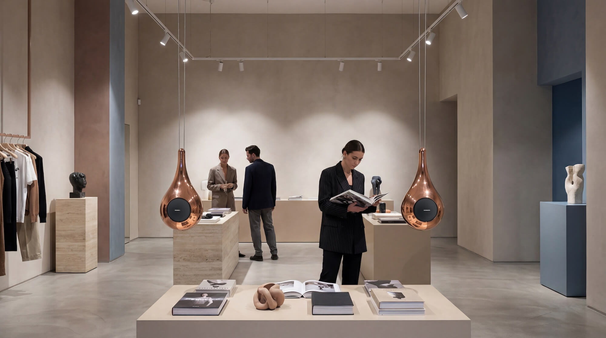Enceintes suspendues Goccia Garvan Acoustic en céramique finition cuivre dans un intérieur design