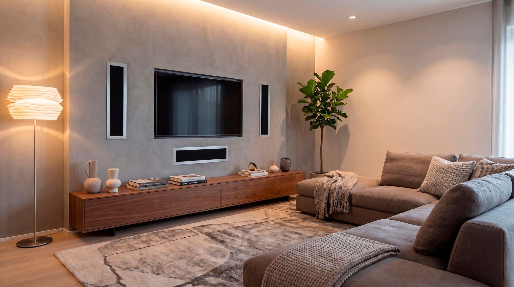 Home cinema system with KR513 in-wall LCR speakers
